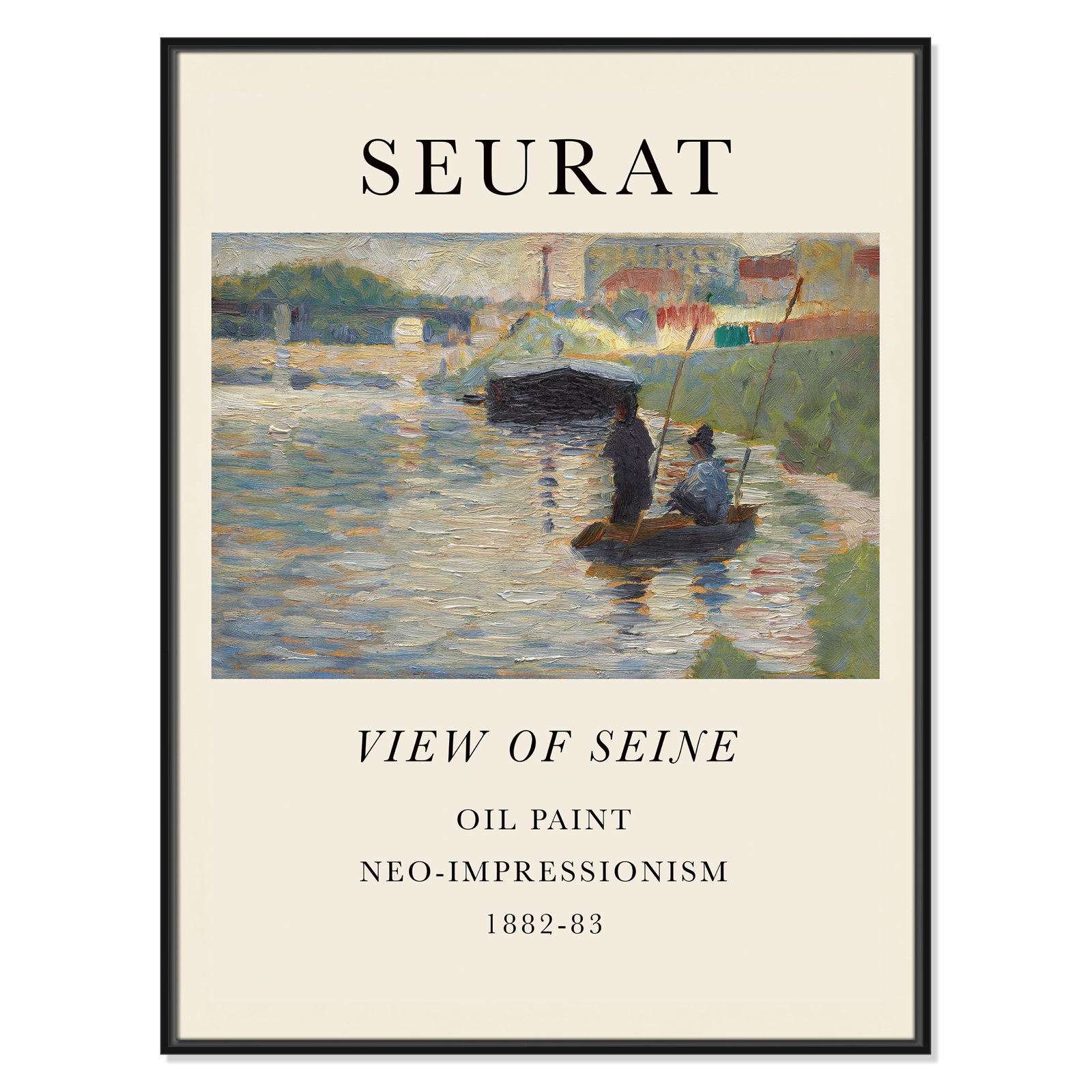 View Of Seine by Georges Seurat, No, 41.5" H x 31.5" W x 2" D, Black Floater Frame
