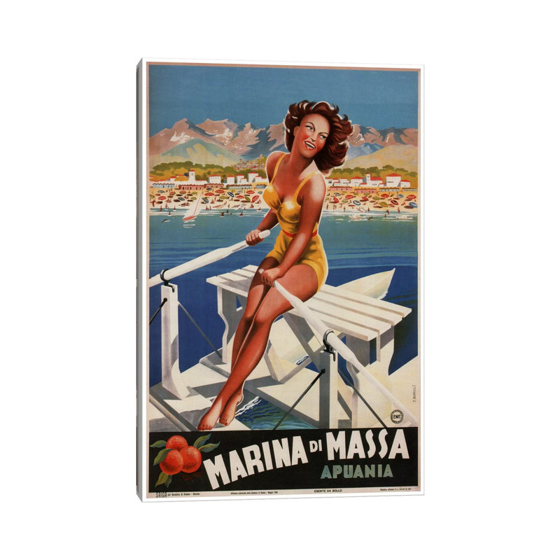 Marina di Massa (Apuania) Advertising Vintage Poster 1 Piece Wrapped Canvas Wall Art, 20.32 cm H x 30.48 cm W
