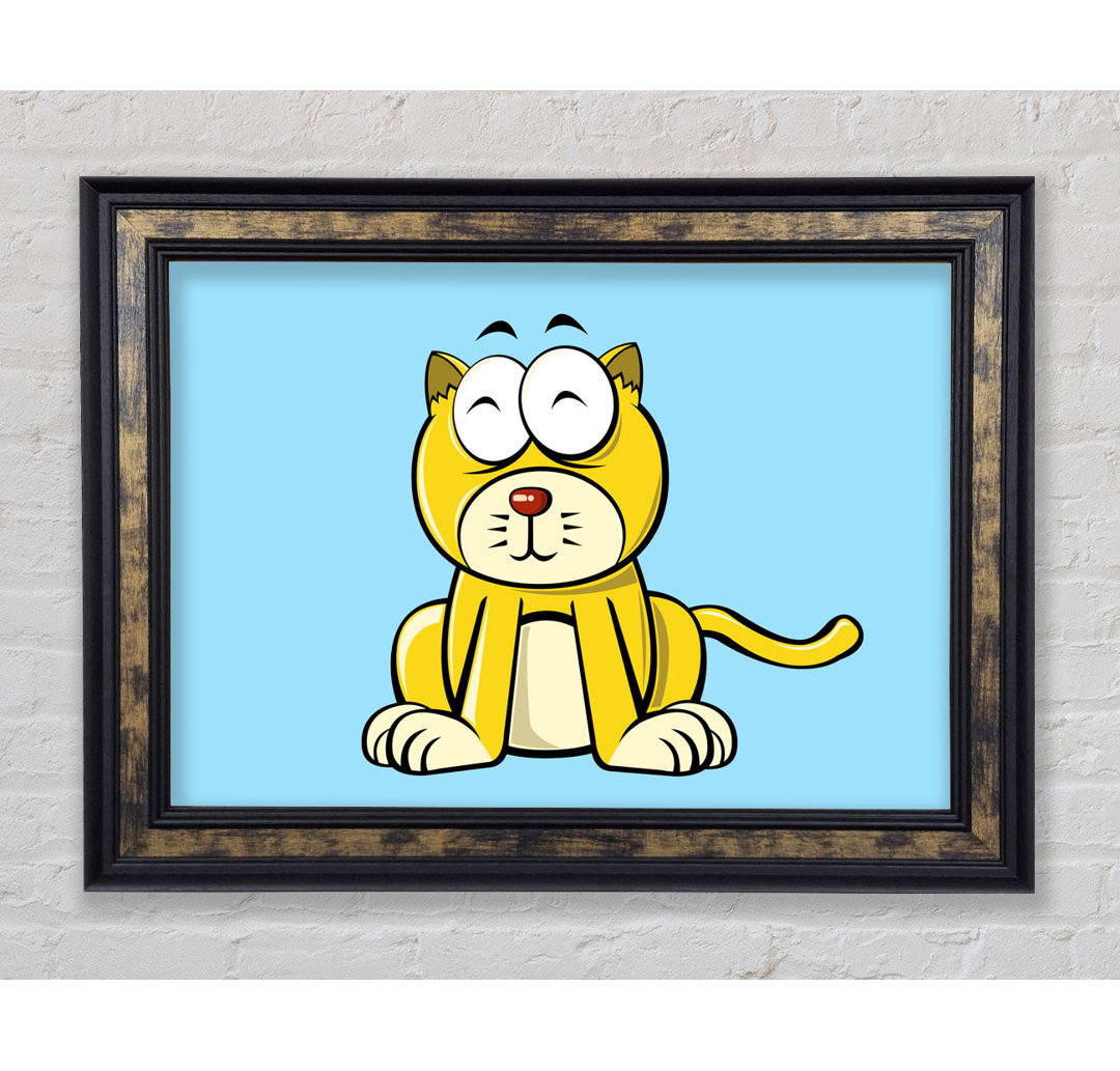 Happy Cat Sitting Baby Blue - Einzelner Bilderrahmen Kunstdrucke