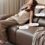 Causeuse-coussin modulaire en similicuir brun-129020910
