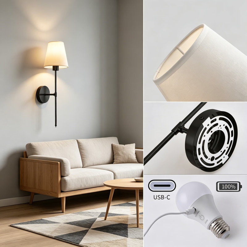 Battery Operated Wall Sconce Set Of 2, Rechargeable Cordless Wall Lights With Remote, 5000Mah Dimmable RGB Bulbs 15 Colors, Wireless Wall Lamps For Bedroom Living Room Hallway Decor