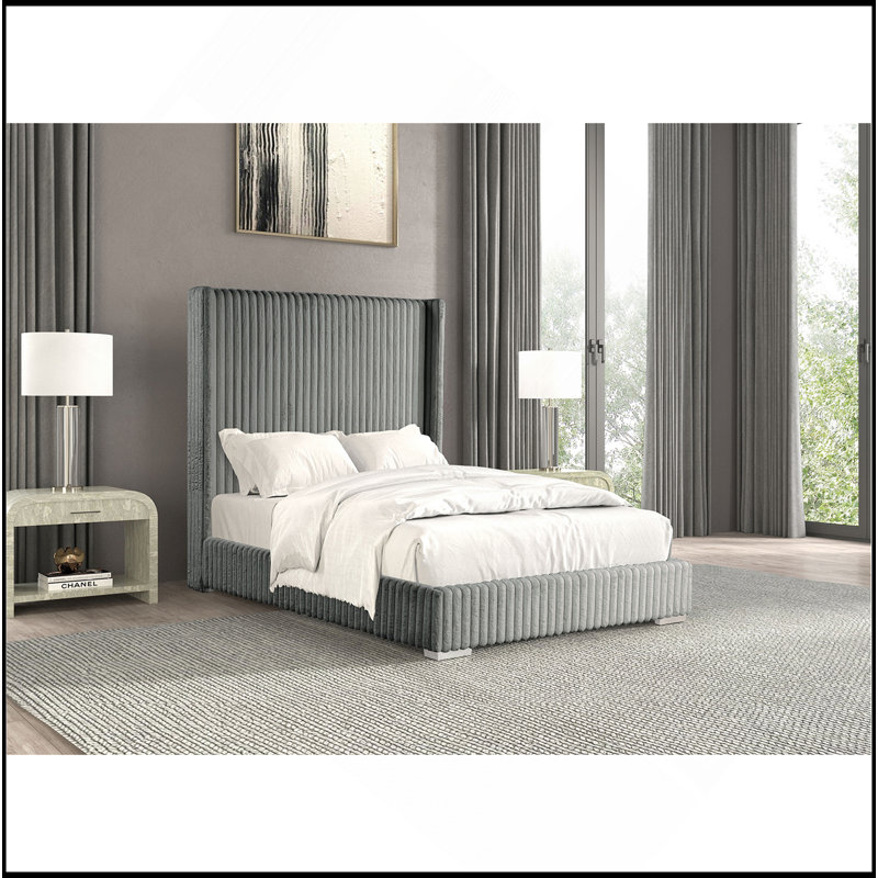 Matelas en chenille de fourrure de lit grand format contemporain gris de 1 po, Gris, Grand lit