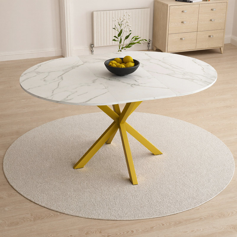 Table de salle à manger ronde blanche extensible jusqu'à 59 po en acier au carbone H 29,53 po x P 43,31 po x l 59,06 po
