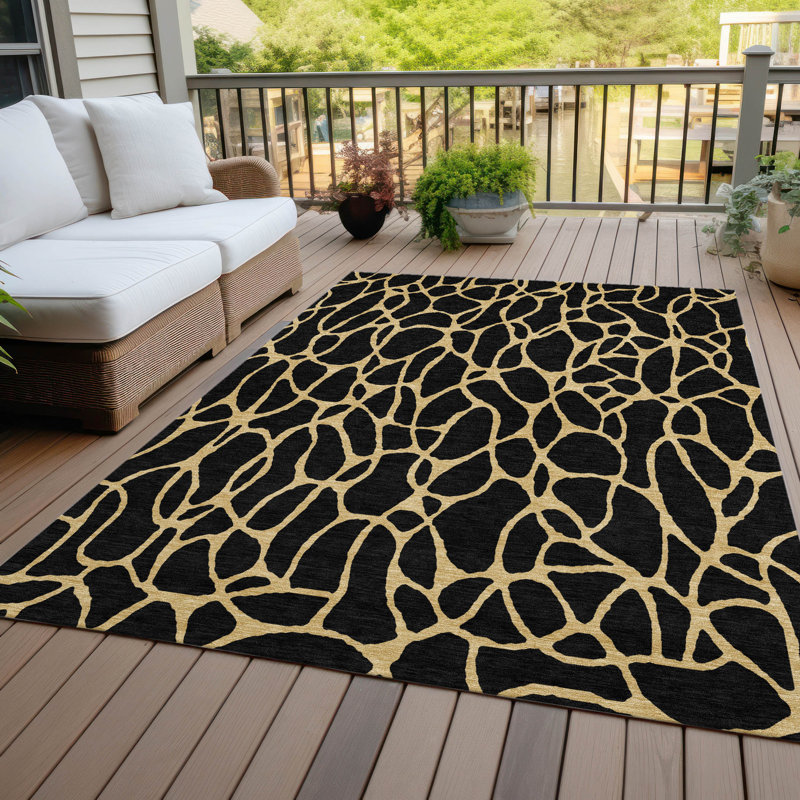 Elowira Black Washable Indoor-Outdoor Rug - , 10' x 14'