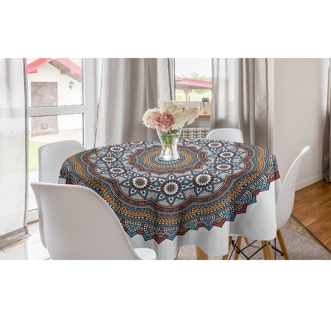 Runde Tischdecke, Vintage Marokkanische Motiv, Mandala, Mehrfarbig