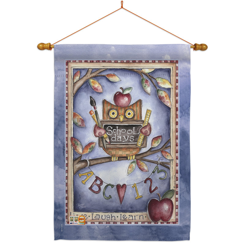 Coussin en polyester à 2 faces 40 x 28 po hibou Live Laugh Learn Ensemble de drapeaux
