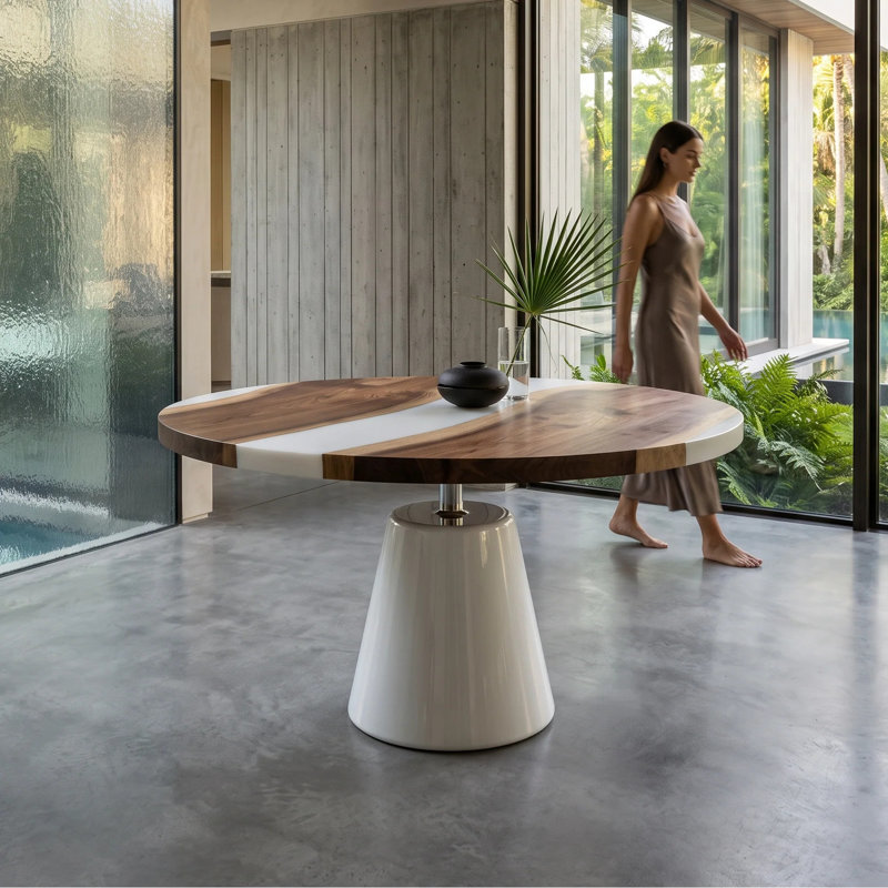 Asolo Round Walnut Wood Dining Table, 96" W x 96" L