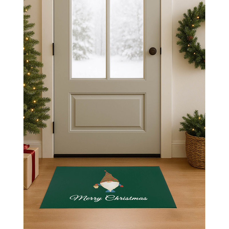 Paillasson Merry Christmas Gnome, Evergreen, L 60 po x L 84 po