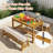 Kids Wood Rectangle Outdoor Picnic Table And Bench With Umbrella And Cushion-1201088520