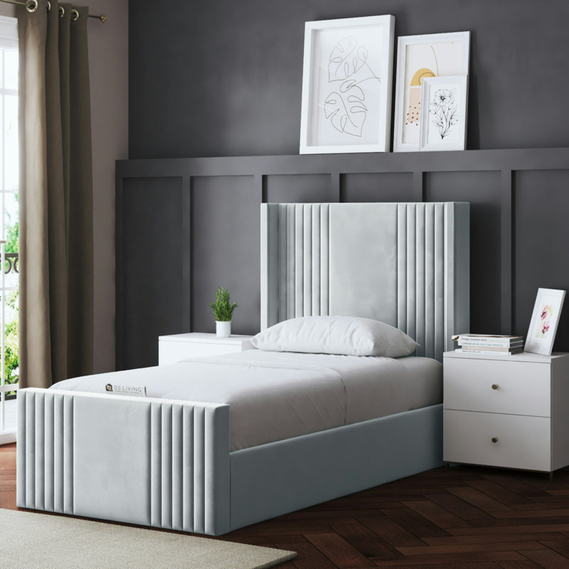 Elara Winged Ottoman Panel Bed with Headboard, Silver, Single (3')