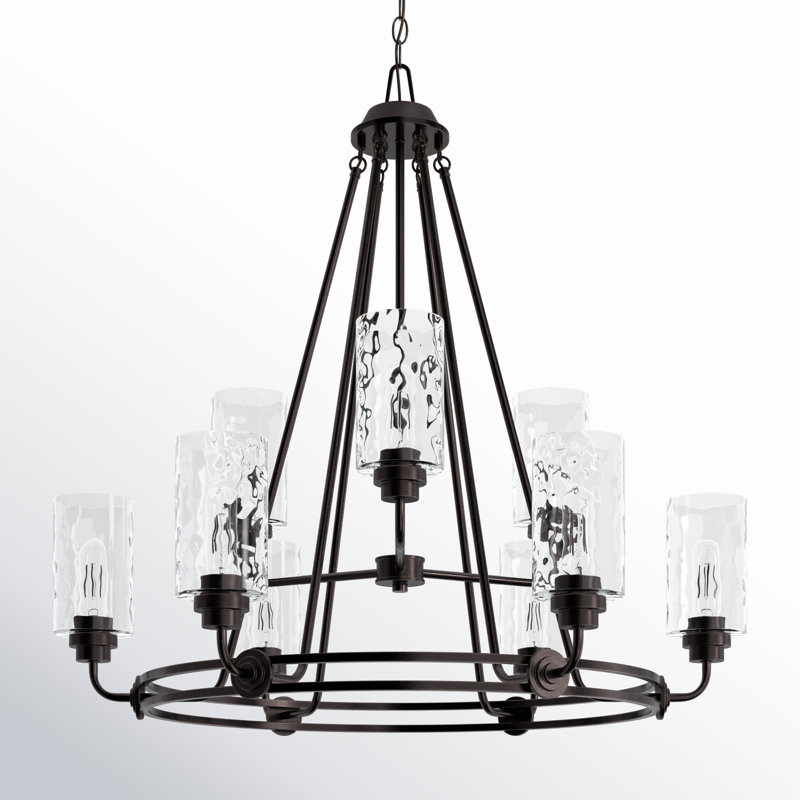 Manningtree 9 - Light Steel Dimmable Wagon Wheel Chandelier, Old English Bronze