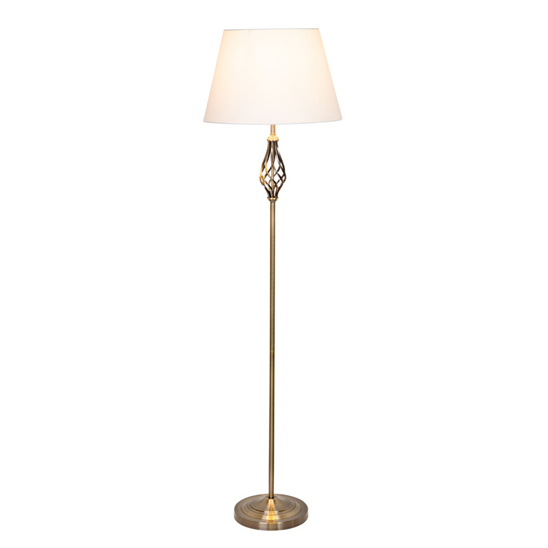 Backus 165cm Traditional Twist Floor Lamp, Ivory, Antique Brass