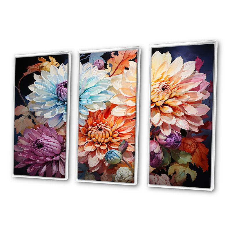 Mums Burst With Fierce Brushwork & Intense Colors - Ensemble d'art mural Mums, H 28 po x l 36 po x P 1 po