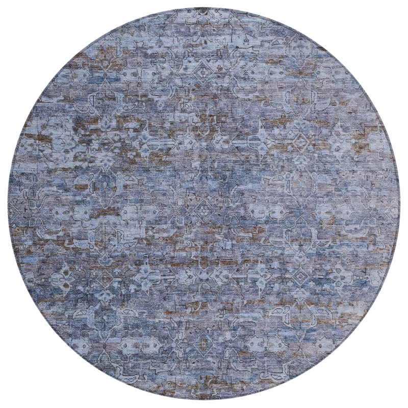 Machine Washable Indoor/Outdoor Chantille ACN2324 Ikat Rug, Round 8'