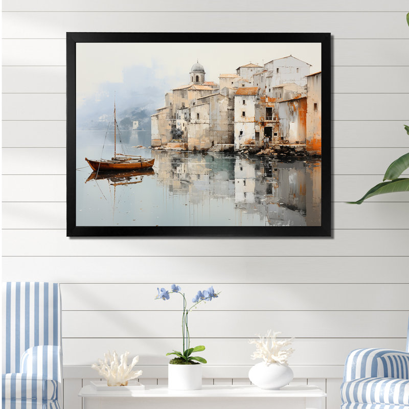 Almarina - Bateau, art mural, salon, H 12 po x l 20 po x P 1 po, Cadre simple noir