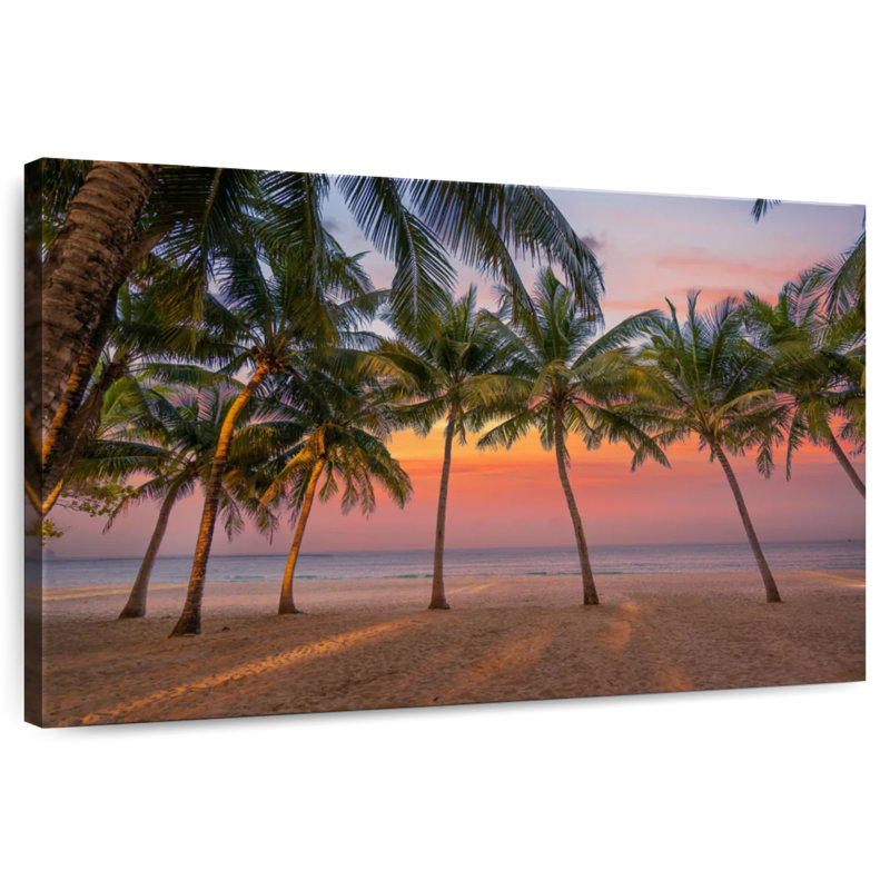 Coucher de soleil sur un palmier des Caraïbes Gillard, H 32 po x l 48 po