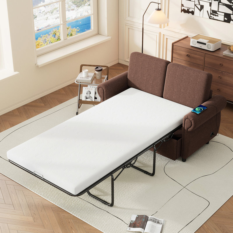 Causeuse-lit escamotable de 57,9 po avec matelas à mémoire de forme simple avec deux ports USB pour les espaces de salon