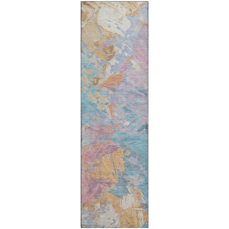Tapis abstrait Varroville AMF1713 lavable à la machine de qualité supérieure, Tapis de couloir 2 pi 3 po x 7 pi 6 po