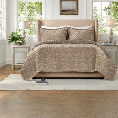 Ensemble de literie en velours de grande taille, couvre-lit matelassé taupe pour la maison