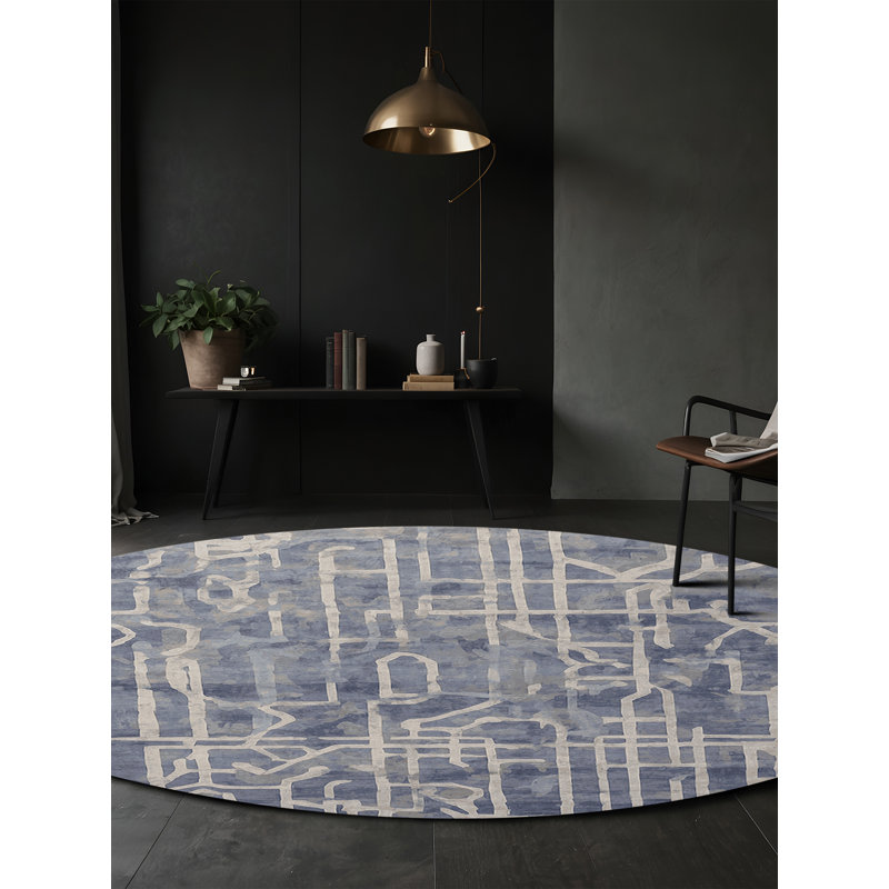 Machine Washable Gray Area Rug, Round 5'