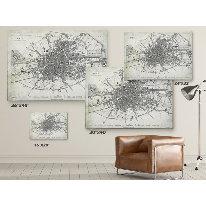 «Dublin Sketch Map II», reproduction d'impression sur toile, H 24 po x l 32 po x P 1,5 po