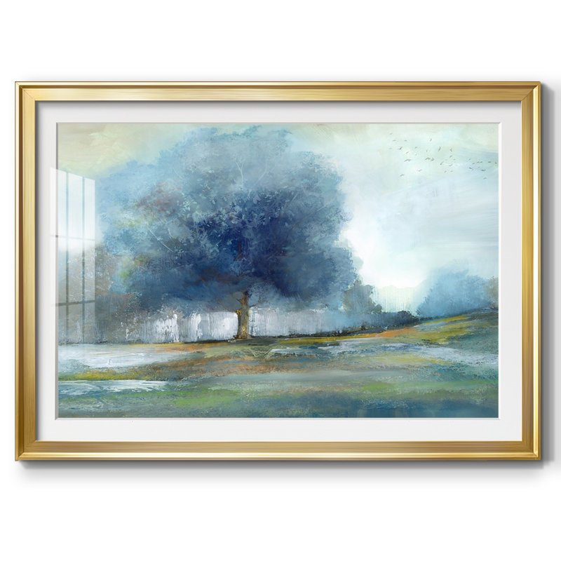 Arbre fantaisie encadré sur papier, Or, H 27 po x l 39 po x P 1,5 po
