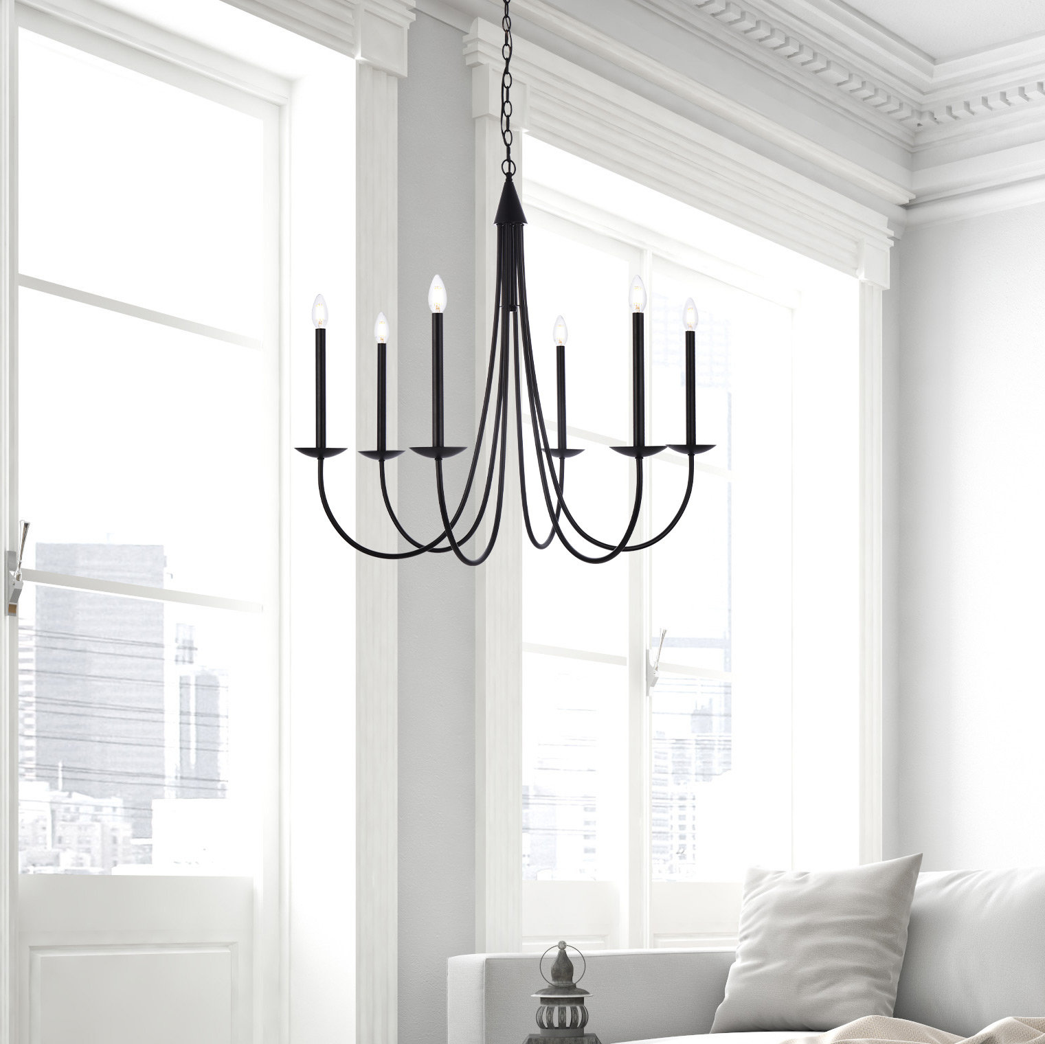 Baltray 6 - Light Candle Style Classic/Traditional Chandelier, Black, 35.3" H x 42" W x 42" D