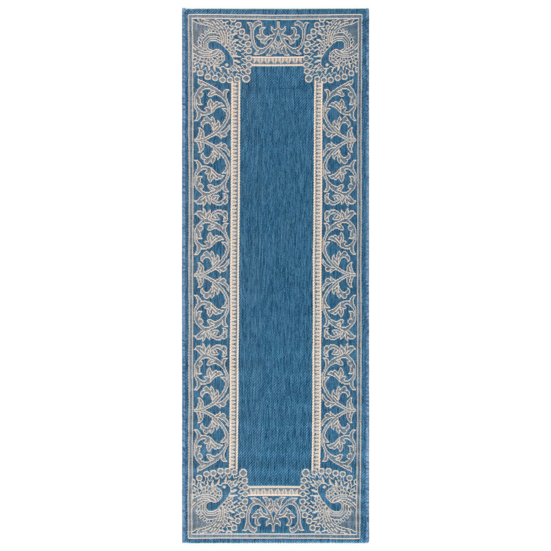 Arneshia Floral Handmade Flatweave Blue/Natural Indoor / Outdoor Area Indoor/Outdoor Area Rug, Runner 2'3" x 10'