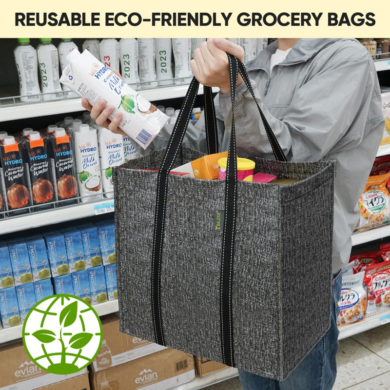 Ensemble de 4 sacs de rangement réutilisables avec fond renforcé et pliable, gris
