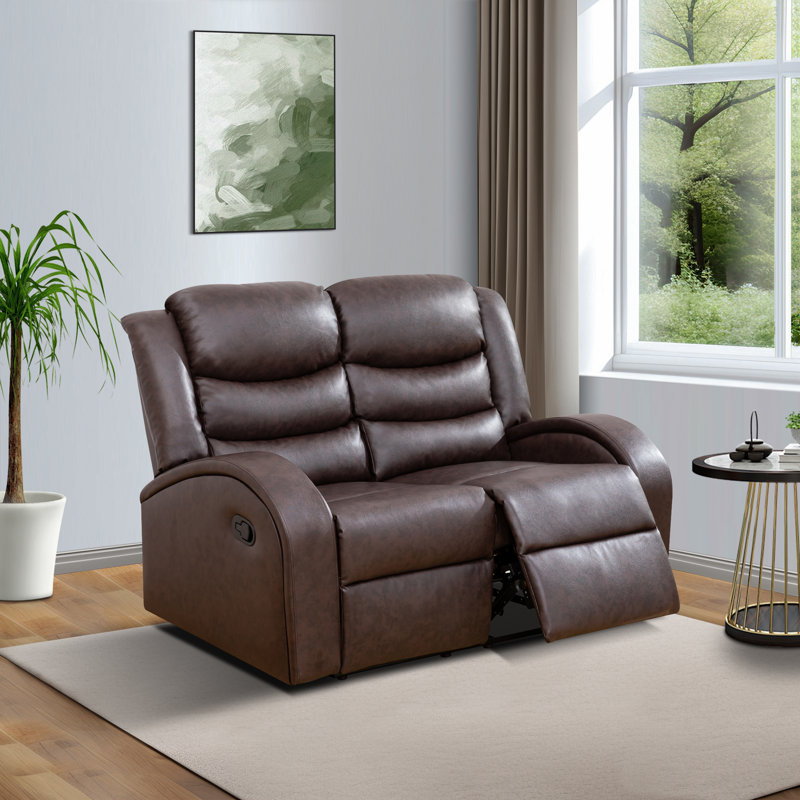 Ladeane Living Room Recliner Loveseat, Brown Faux Leather