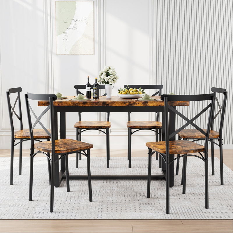 7 Pieces Dining Set 7-Piece Kitchen Table Set Perfect For Kitchen, Breakfast Nook, Living Room Occasions, Brown, Brown/Black