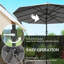 Double parasol à DEL à énergie solaire pour patio et jardin, protection solaire à double auvent, support à 12 nervures, structure en acier, fermeture facile avec manivelle, matériau gris, long de 14,4 pi x-132953937-132953938