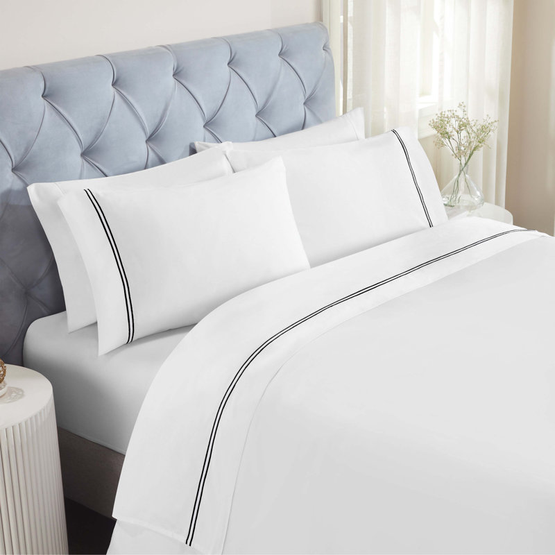 Ensemble de draps de lit Fieldstone, Ensemble de draps pour lit simple avec 1 taie d'or, Blanc / noir