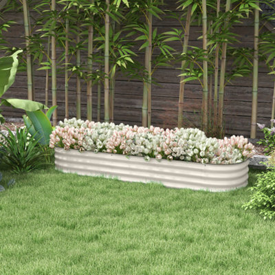 Ensemble de jardin surélevé galvanisé, jardinière surélevée en métal avec bordure de sécurité, réservoir de bricolage facile pour faire pousser des fleurs, des herbes et des légumes, crème