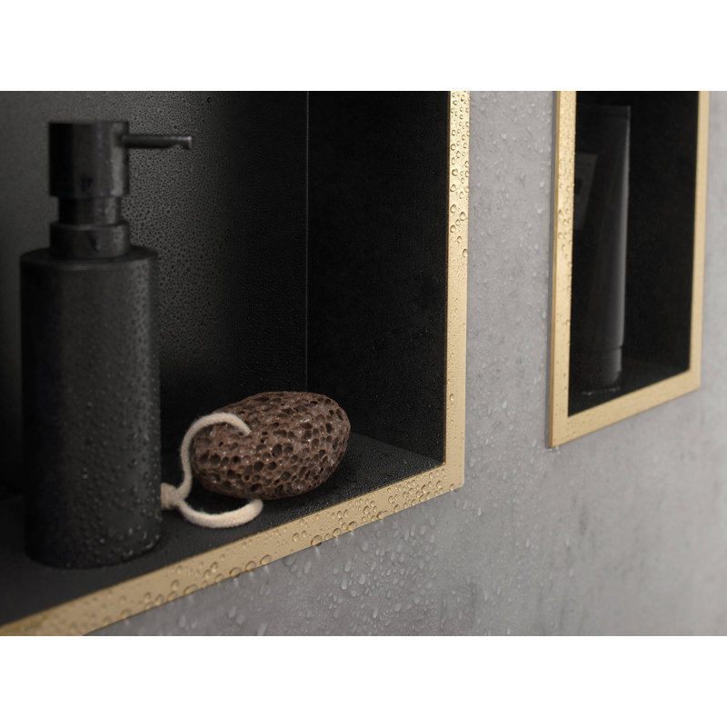 XtraStoris Individual Wall Niche Matte Black with Design Frame 15.38" x 15.38" x 4", Brushed Bronze