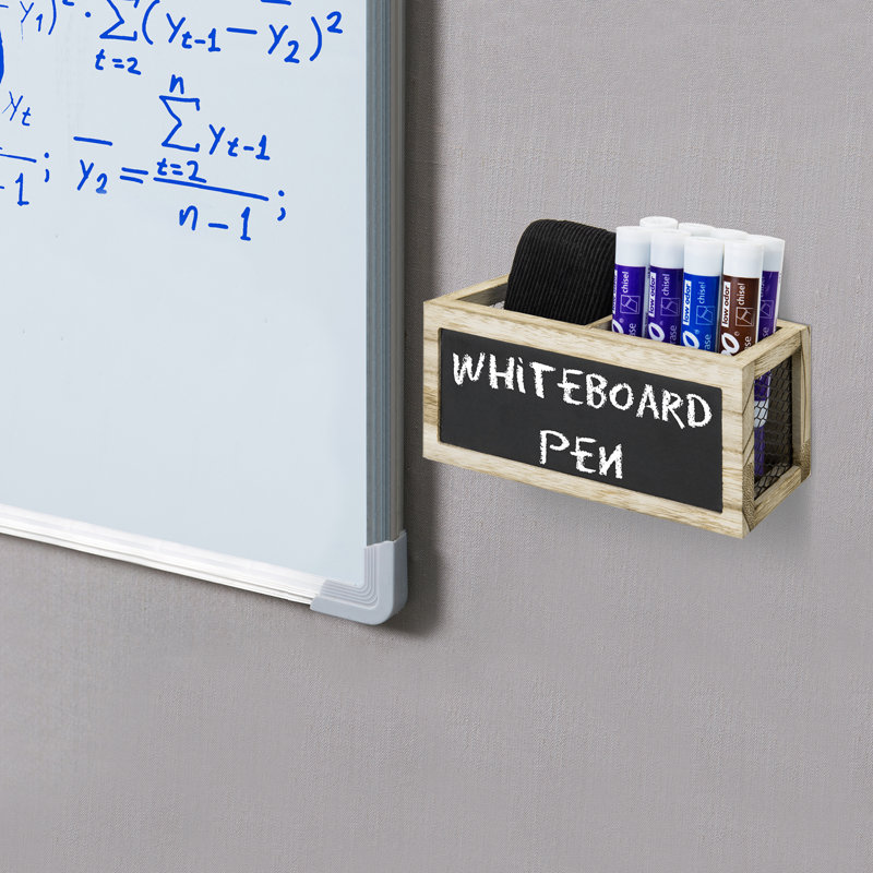 Balin Magnetic Burntwood Stationery Basket with Chalkboard Pen Holder