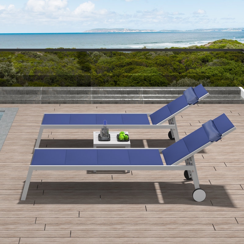 Silken Outdoor Metal Chaise Lounge with Table , Cushion Included, Navy Blue