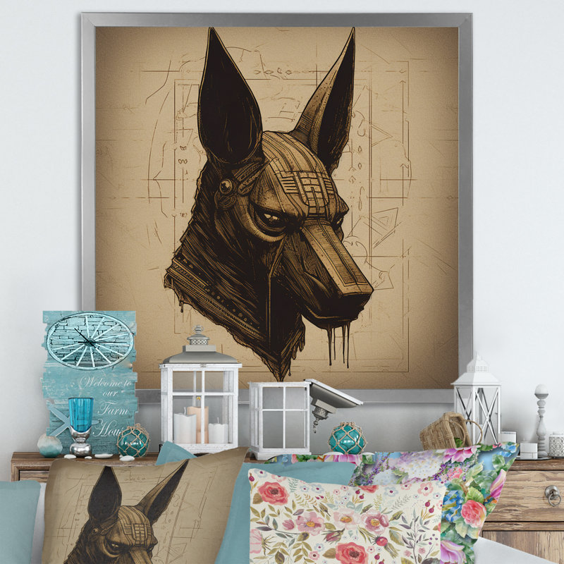 Anubis ancien égyptien, Jackal God, rétro - impression, Cadre simple argenté, H 30 po x l 30 po x P 1 po