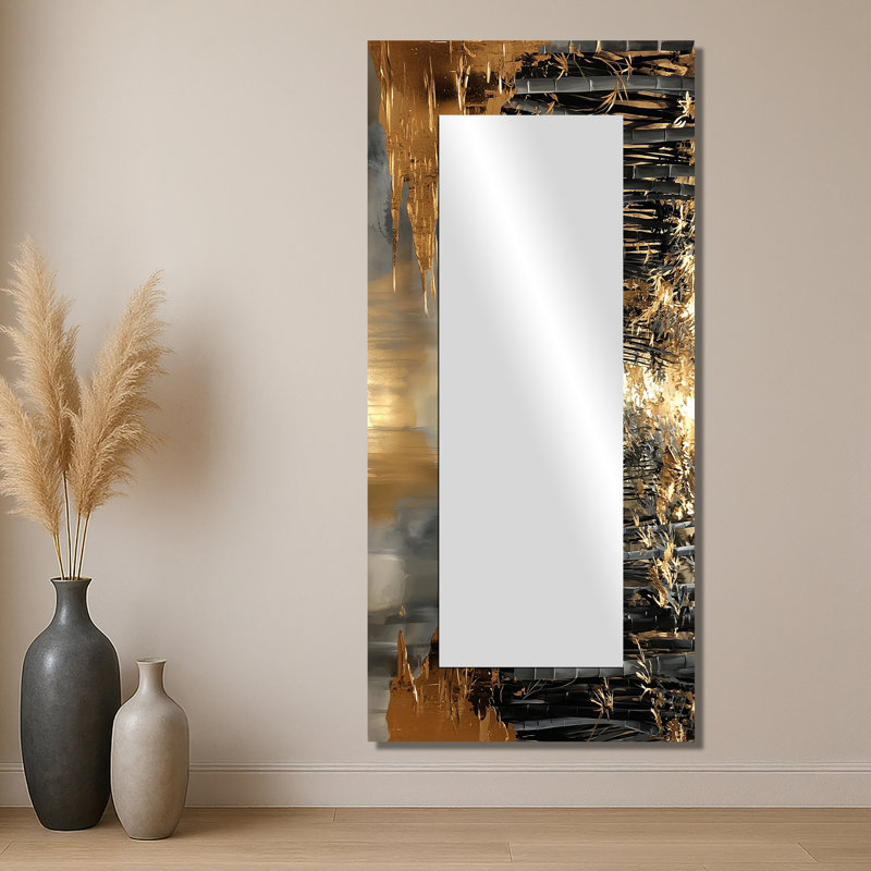 Golden Arashi Yama Bamboo River II - Floral Accent Wall Mirror - Printed On Metal, 28" x 60"