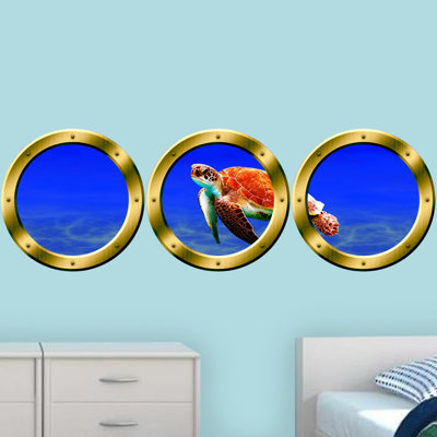 Ensemble d’adhésif décoratif 3 pièces océan hublot sea turtle animaux sous-marin