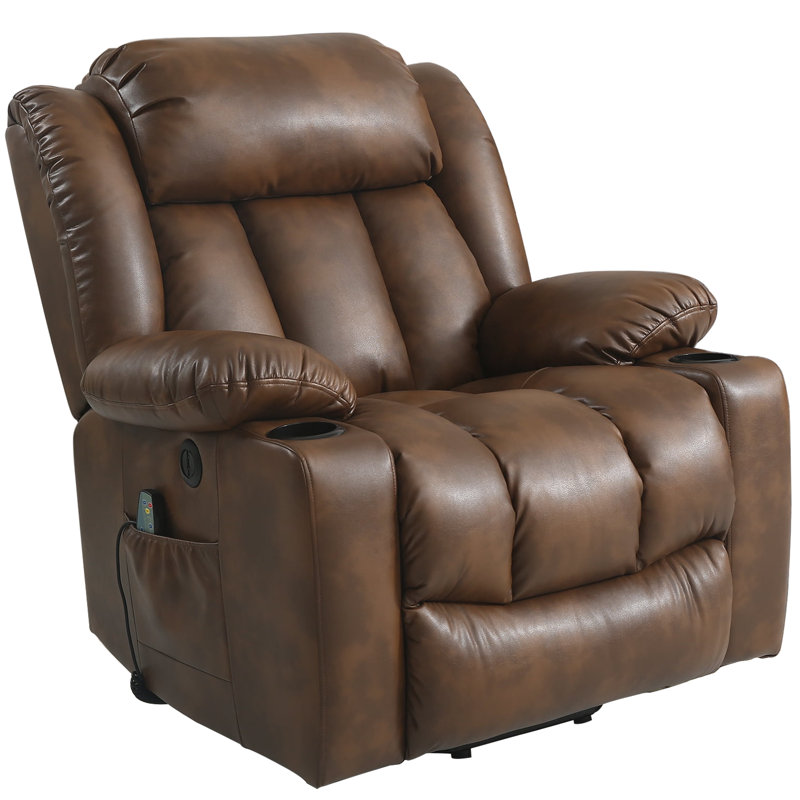 Power Lift Recliner Chair Electric Leather Heated Massage Chair with USB Port and Cupholder, Ochre