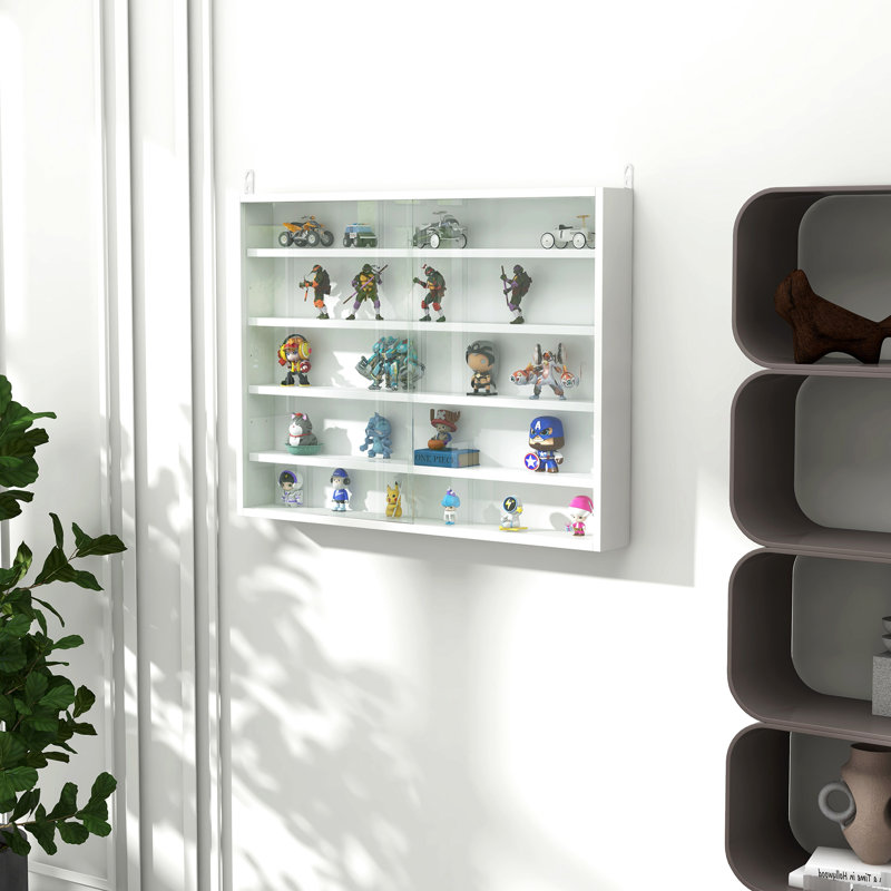 White 2-door Display Cabinet With Adjustable Shelves, - Perfect For Showcasing And Collectibles Cabinet, Shelves Displays Commemorative Medals Nicely
