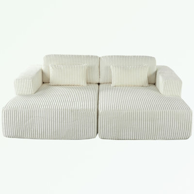 Boneless Corduroy Double Sofa Bed With 2 Pillows