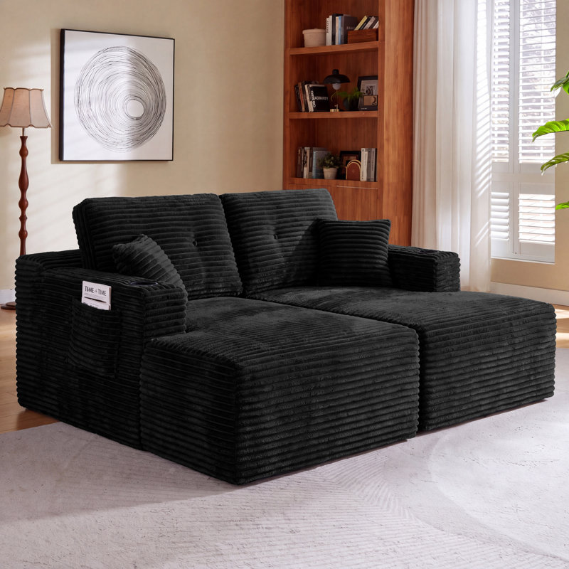 Canapé d'angle modulaire en forme de U de 133 po de large avec 2 méridiennes, canapé infonuagique en velours côtelé à assise profonde