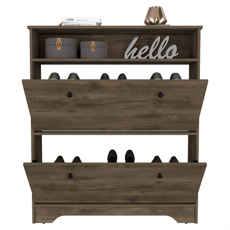 Shoe Rack, Superior Top, One Open Shelf, Two Extendable Shelves