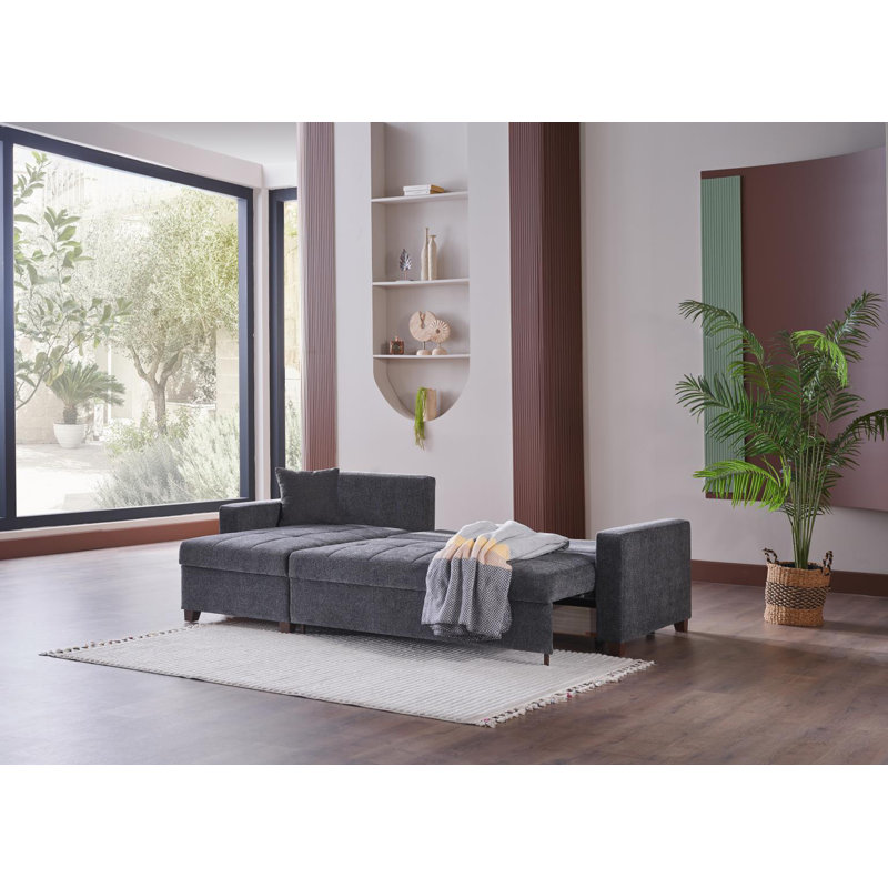 Upholstered Sectional, Left Hand Facing, Dark Gray Fabric
