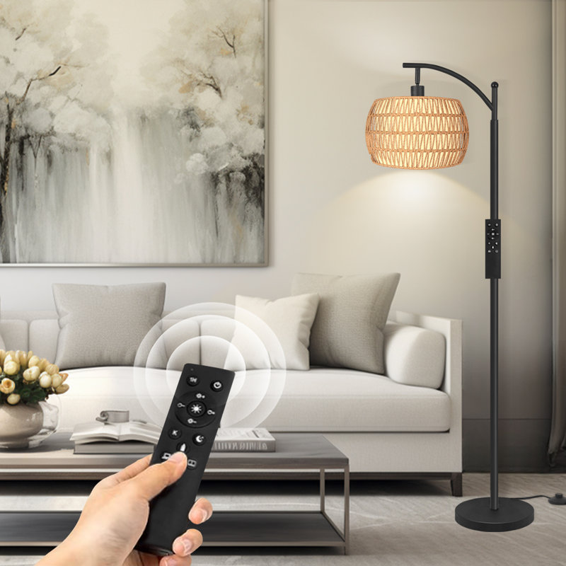 64” Arched\/arc Floor Lamp With Remote Control, Dimmable Bulb Included, Matte Black