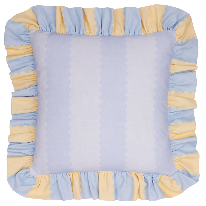 Striped Square Cushion Cover, Blue/Yellow