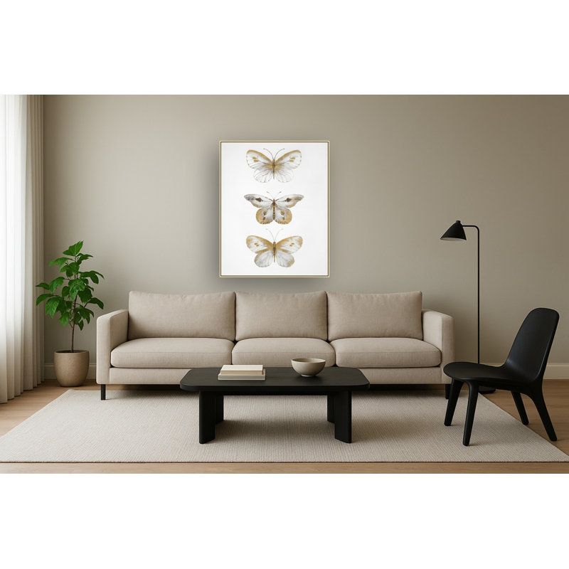 «Golden Trio Butterfly Study», art mural - 32 po x 40 po, cadre doré