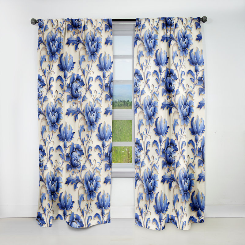 Blue Ornamental Frames Victorian Pattern II Single Panel, 52" W x 84" L